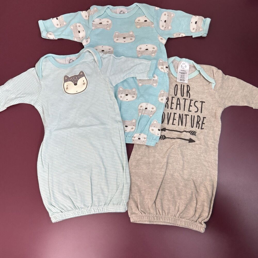 Lot Of 3 Gerber Preemie Premature Baby Sleepers Long Sleeve
